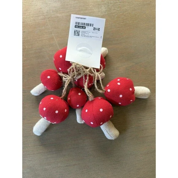 IKEA Ornament Mushrooms Set Of 8 Red Fabric Mushroom 006.046.08 Fast Ship - Picture 2 of 5